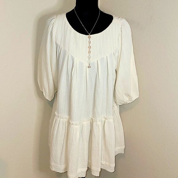 Ivory Ribbed Tunic Mini Dress - Picture 1 of 7